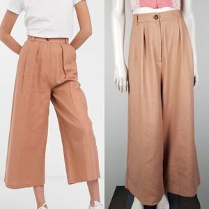 ASOS Design Tan Minimalist Wide Leg Linen Blend Culottes Pants Size 10 Tall
